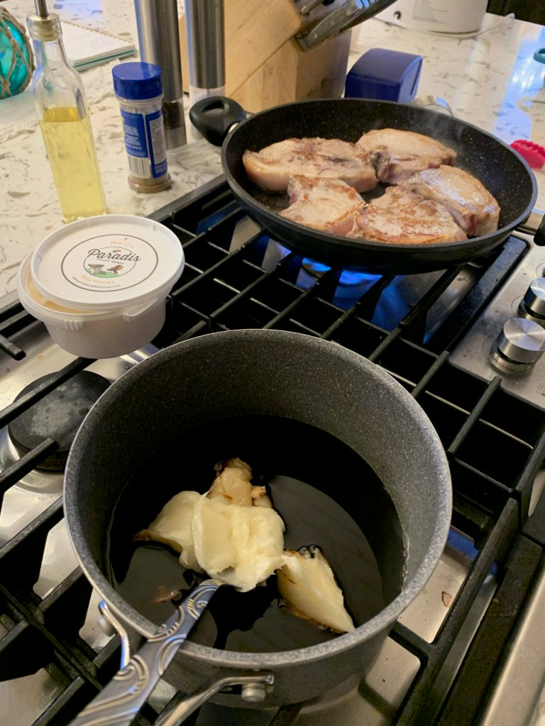 Pork Chops cooking on stove
