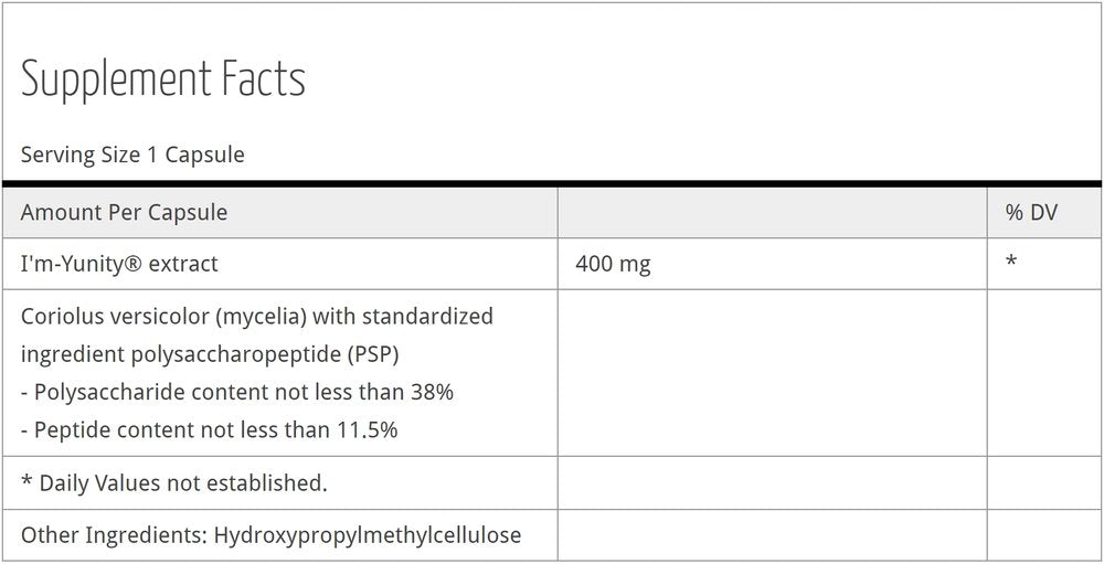 supplement facts for I'm-Yunity