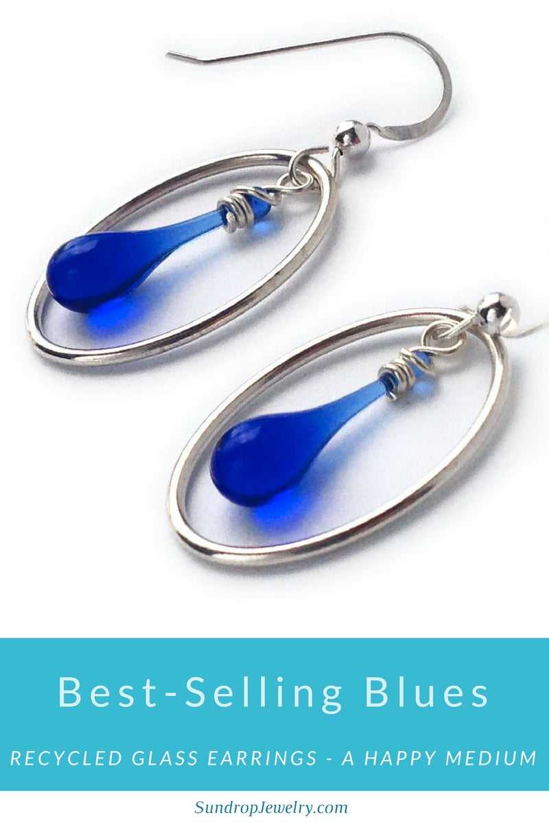 Best-selling blue recycled glass earrings - best sellers make the best gifts