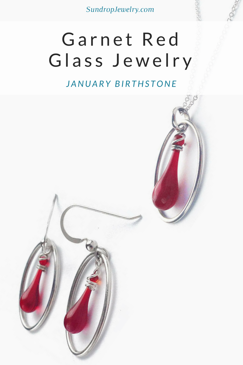 January gemstone: Garnet colored glass jewelry by Sundrop Jewelry
