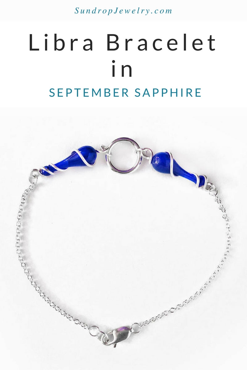 September birthstone plus Libra sign.  Sapphire blue bracelet by Sundrop Jewelry