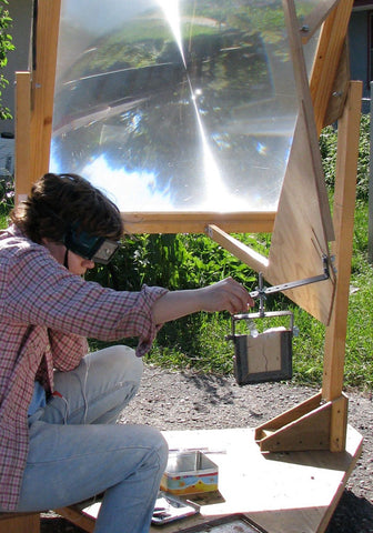 Melting glass dropsusing a giant magnifying glass