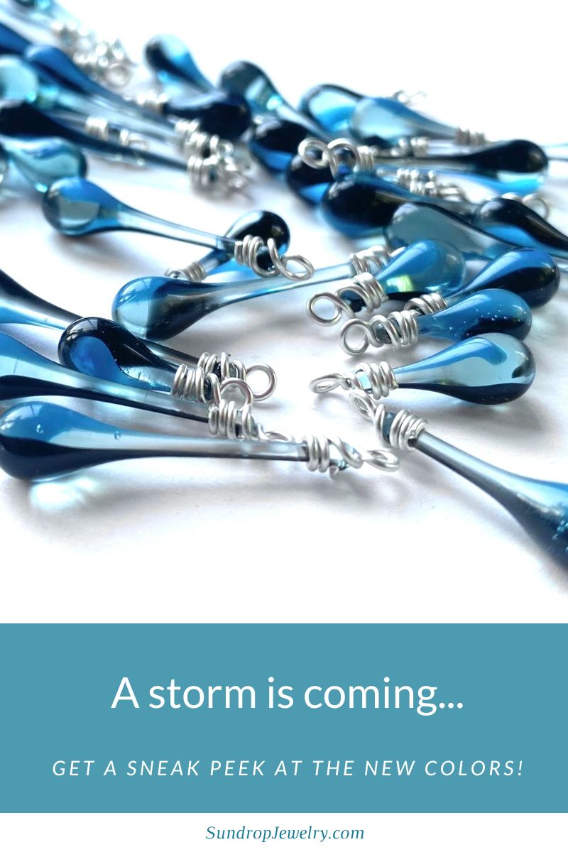 A new color of sun-melted glass is coming soon - the swirling blues and black are aptly named Storm.