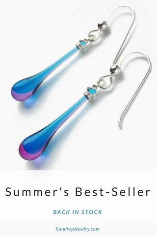 Magenta and turquoise blue glass earrings - summer's best seller!