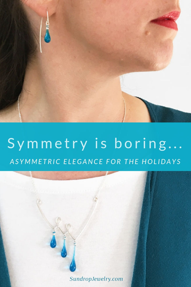 Asymmetric and elegant - amp up your holiday style with asymmetric glass and silver jewelry from Sundrop Jewelry!