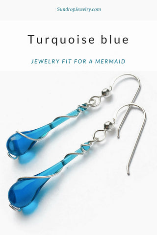 Best selling turquoise blue and silver spiral drop earrings