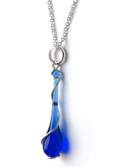 Cobalt silver spiral pendant made from Skyy Vodka bottles by Sundrop Jewelry