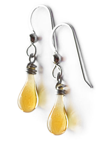 Honey Demi Earrings - short golden yellow teardrop earrings, looking just like sunshine hanging from your ears!