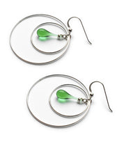 Kelly green glass and silver earrings made from Reed's Ginger Brew bottles by Sundrop Jewelry