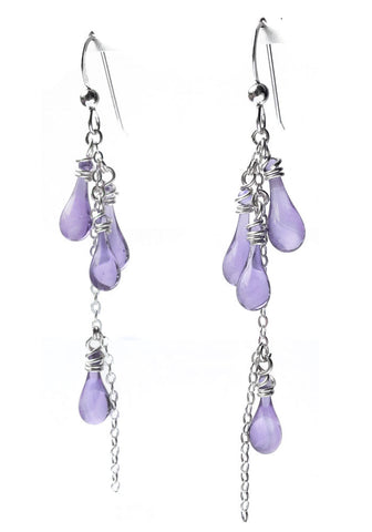 lavender glass long dangle earrings by Sundrop Jewelry