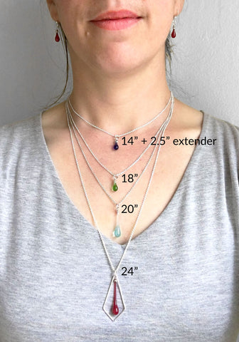 Pendant chain lengths on a 5ft 5in 135lb woman, by Sundrop Jewelry
