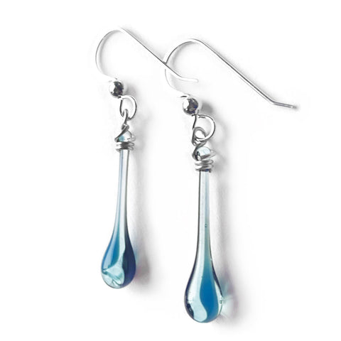 Swirling blues and black make these striking new glass earrings absolutely entrancing!