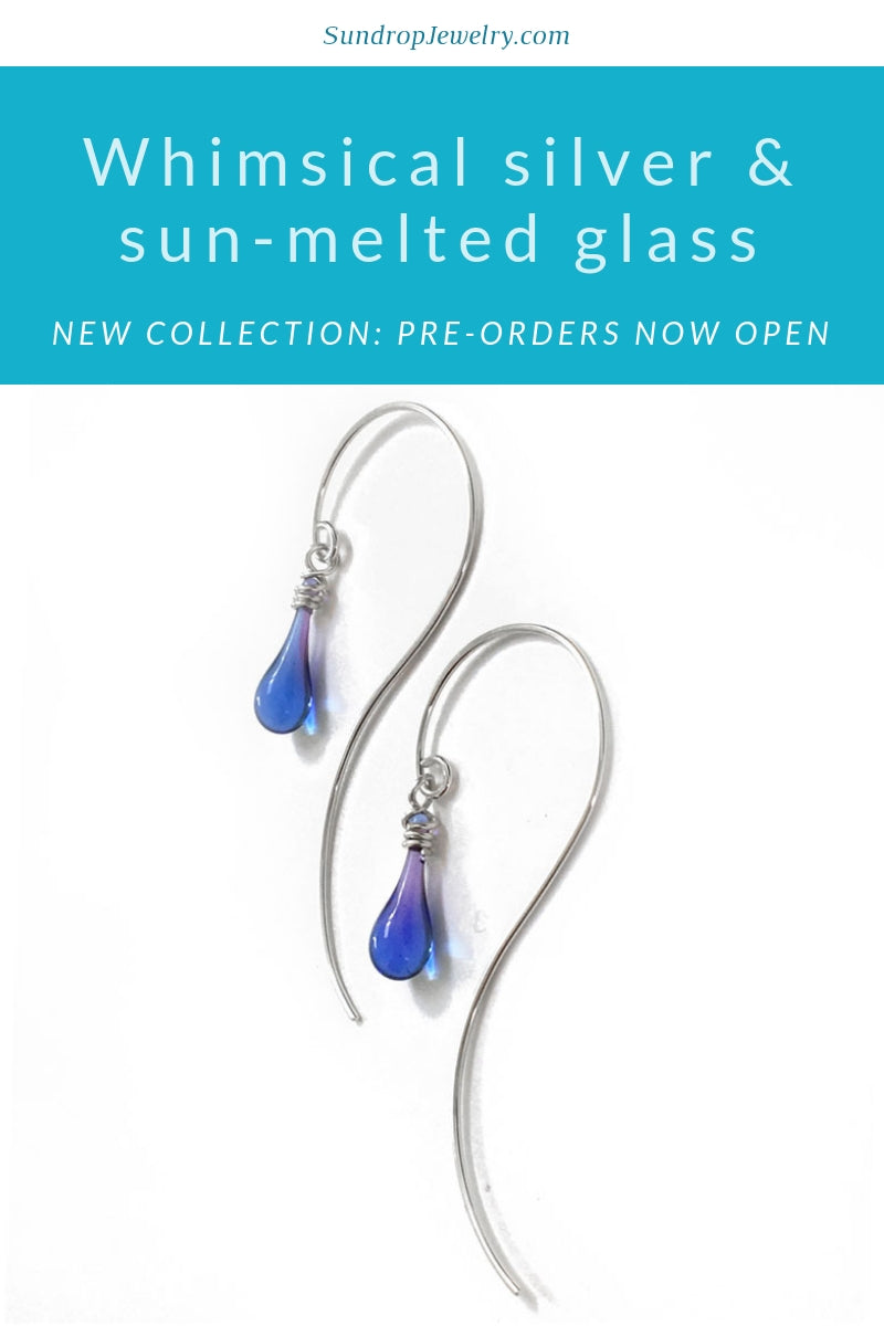 New collection of whimsical sterling silver and sun-melted glass jewelry from Sundrop Jewelry