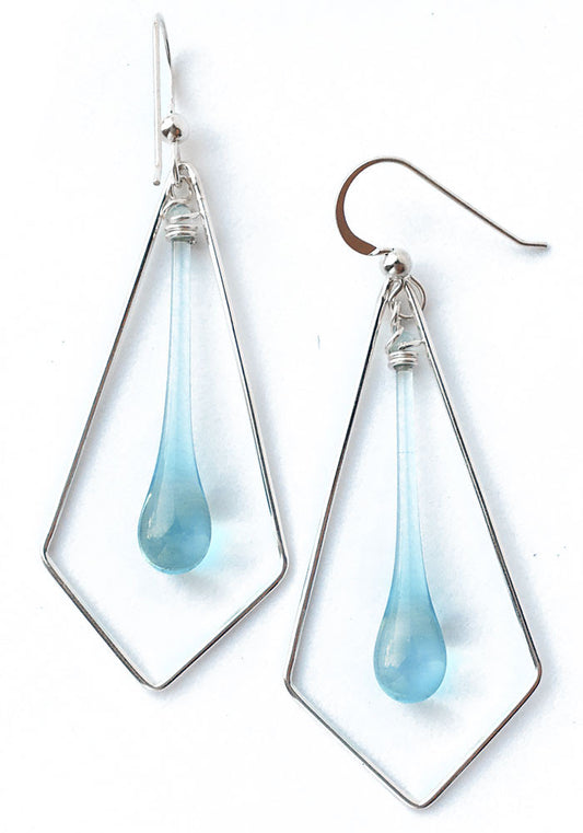 Large Silver Kite Earrings - glass Earrings by Sundrop Jewelry