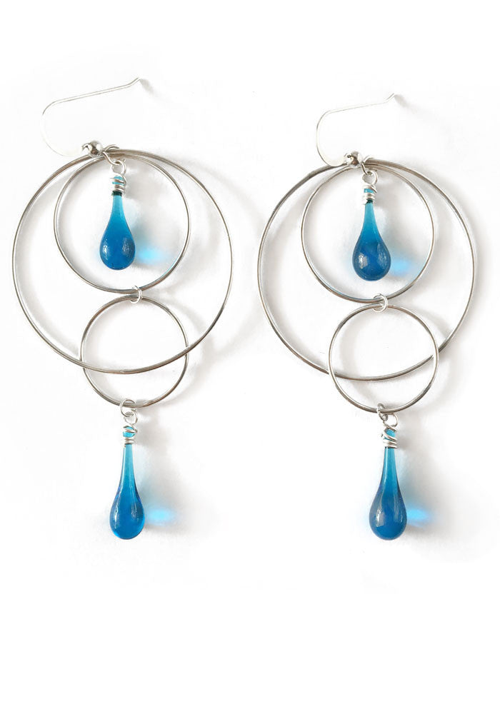 Circle drop earrings: overlapping circles & glass drops