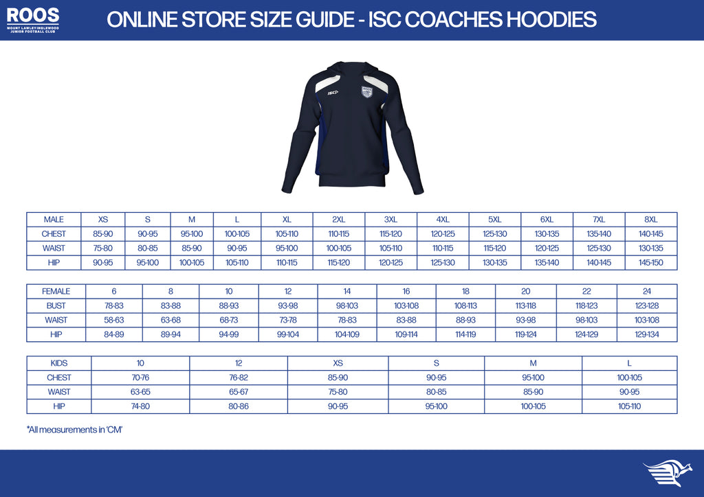 ISC Coaches Hoodie Sizing
