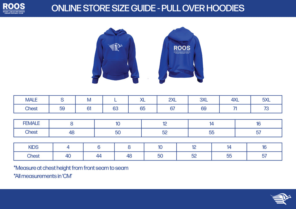 Pull Over Hoodie Sizing
