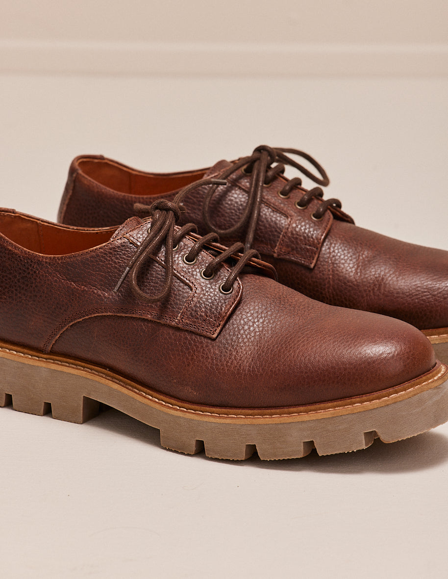 Derbies William - Cuir pull-up grainÃ© marron