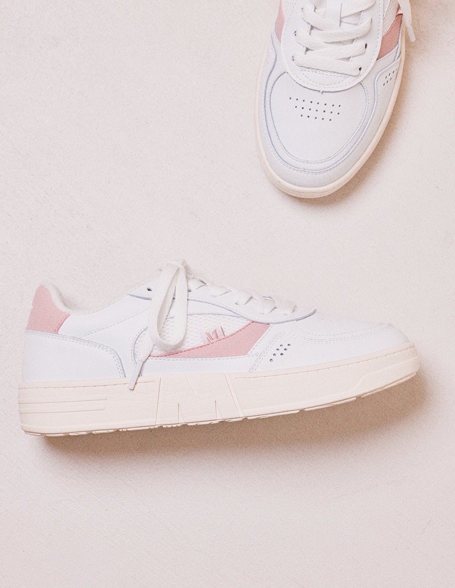 Low-top trainers Aimée - White, pink recycled leather, vegan suede – M ...