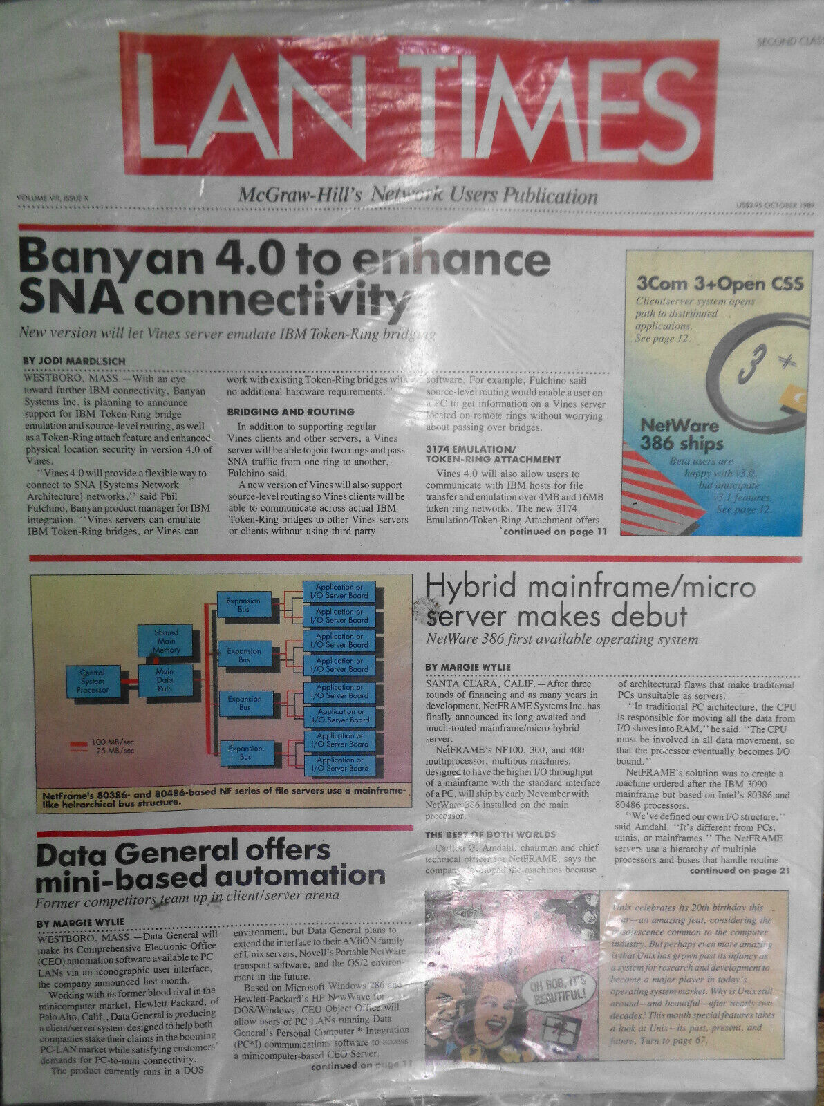 LAN TIMES Magazine October 1989. New. McGraw-Hill's Network Users Publication