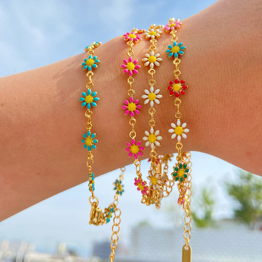 Color Enamel Small Flower Bracelet & Necklace Set