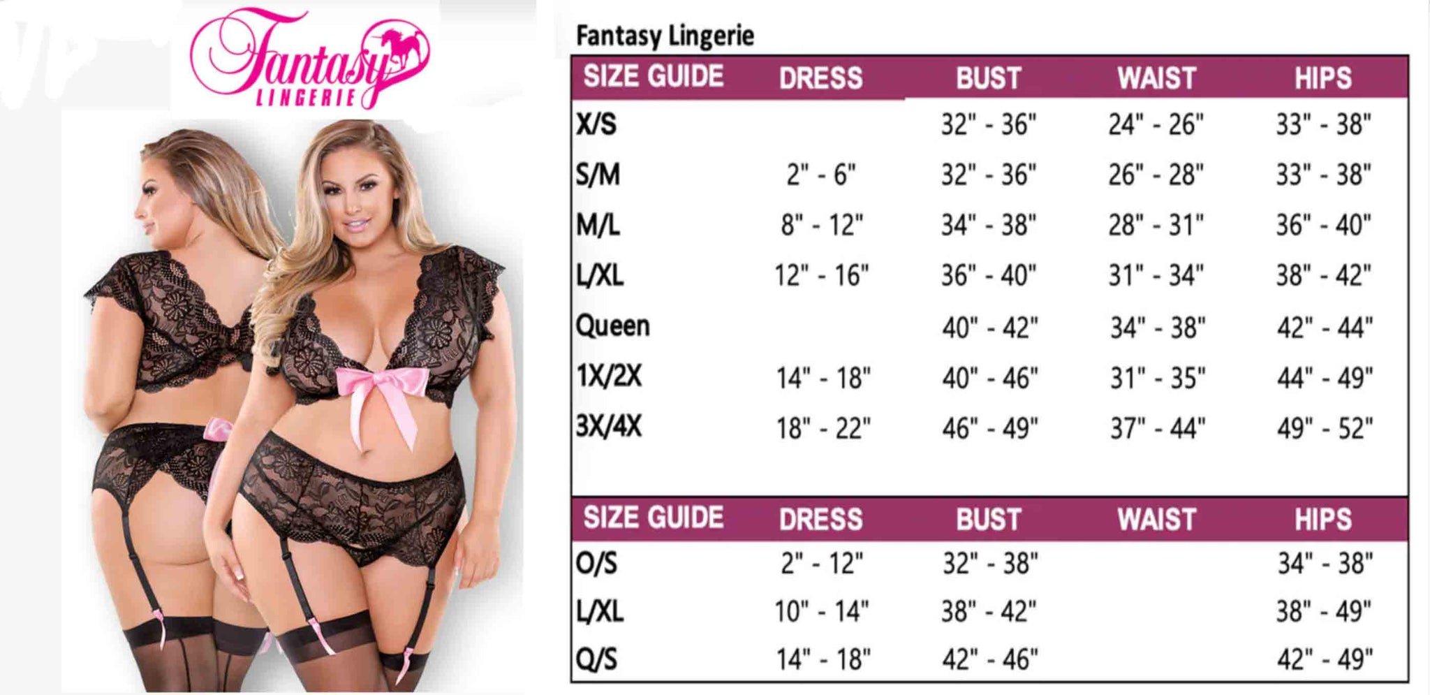 Lingerie Size Charts - Fascinations