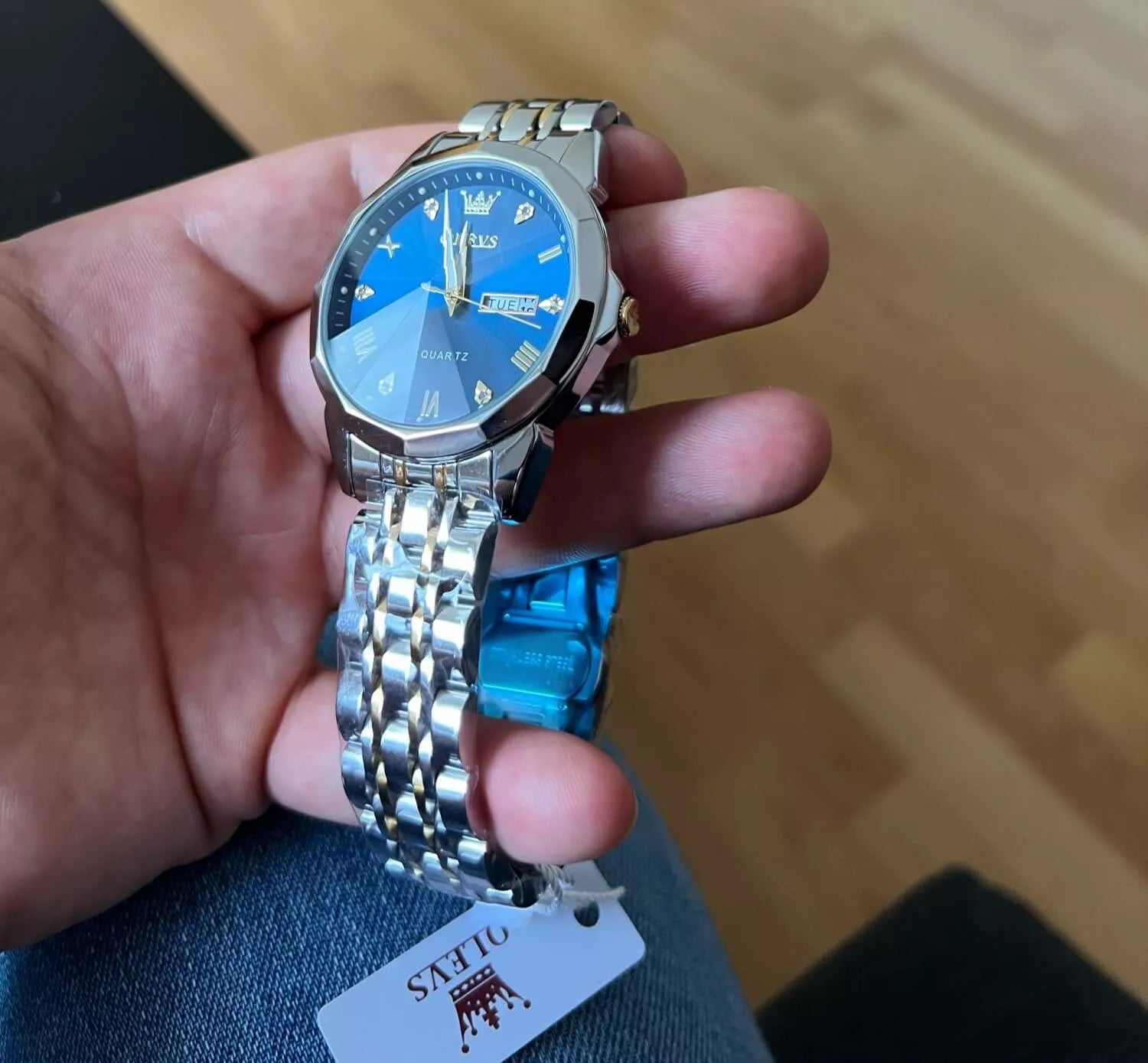 Relógio Masculino de Luxo Diamond, Relógio Masculino Prata, Relógio Masculino Azul, Relógio Masculino Pulseira Prata, Relógio Masculino a Prova D'água, Relógio Resistente, Relógio de Luxo - lojamillani