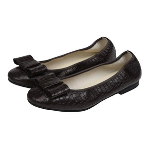 1412 - Brown Croc Leather Flats for Girl/Teen/Women by London Kids - London Kids Shoes  - Crocs Women's Kadee Flat