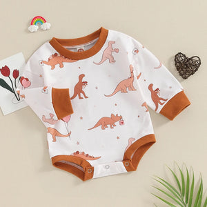0-18M Newborn Infant Baby Girl Boy Sweatshirt Romper Cute Dinosaur Print Long Sleeve Round Neck Bodysuit Valentines Day Playsuit - Elle Sol