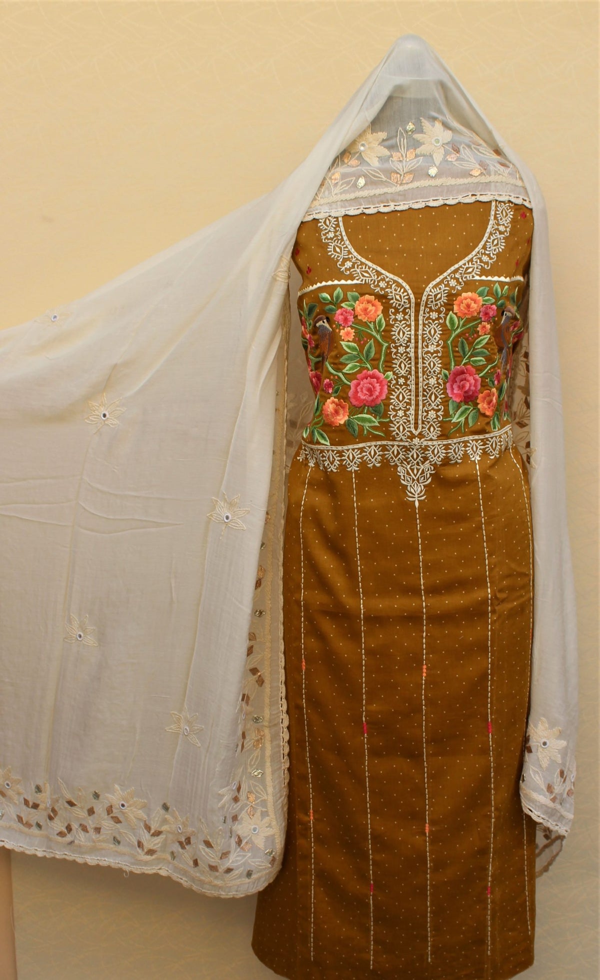 Mustard Full Suit With Off White Dupatta