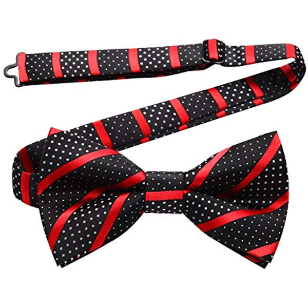 Stripe Pre-Tied Bow Tie - B-RED / BLACK