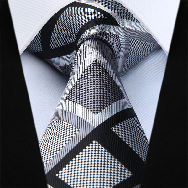 Plaid Tie Handkerchief Set - GRAY