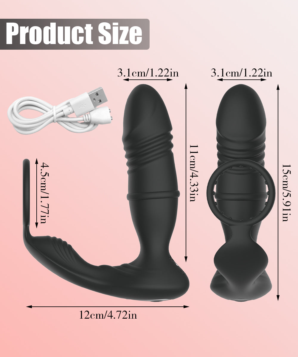 App Controlled Vibrating & Thrusting Butt Plug With Cock Ring - A4