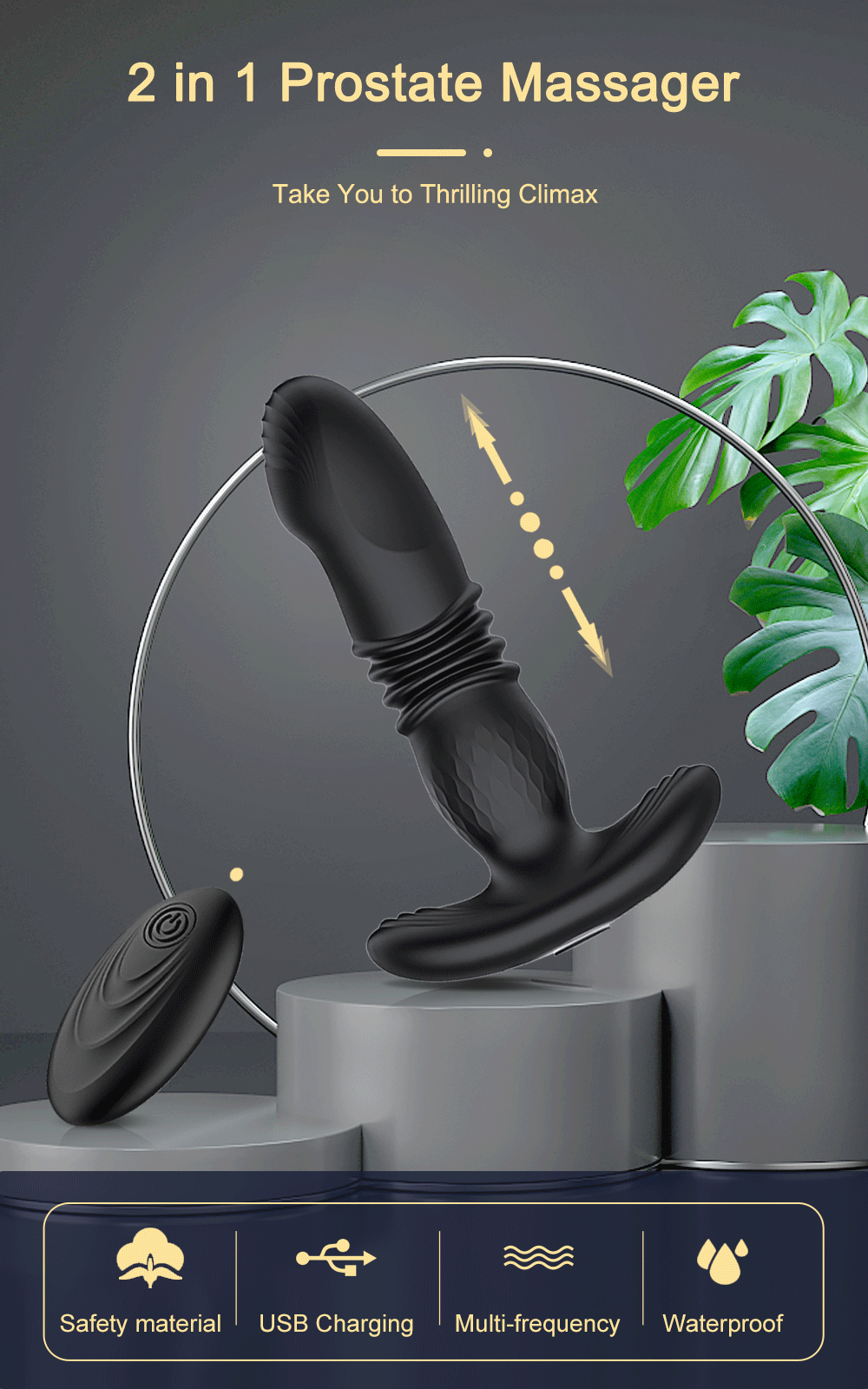 Prostate Thrusting Vibration Butt Plug with Remote Control - A1