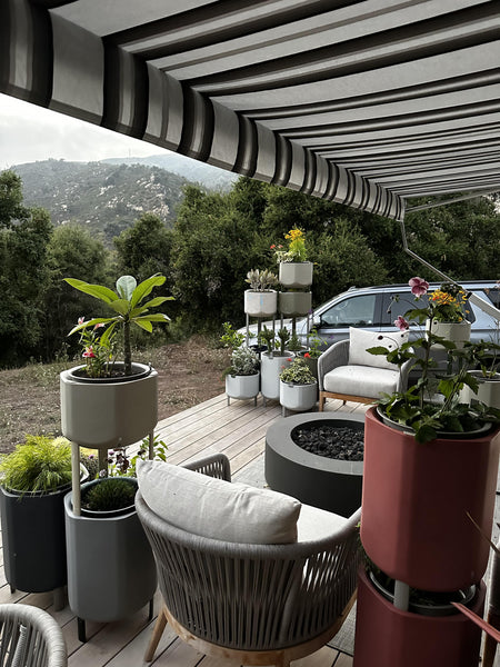 Marly planters in outside garden