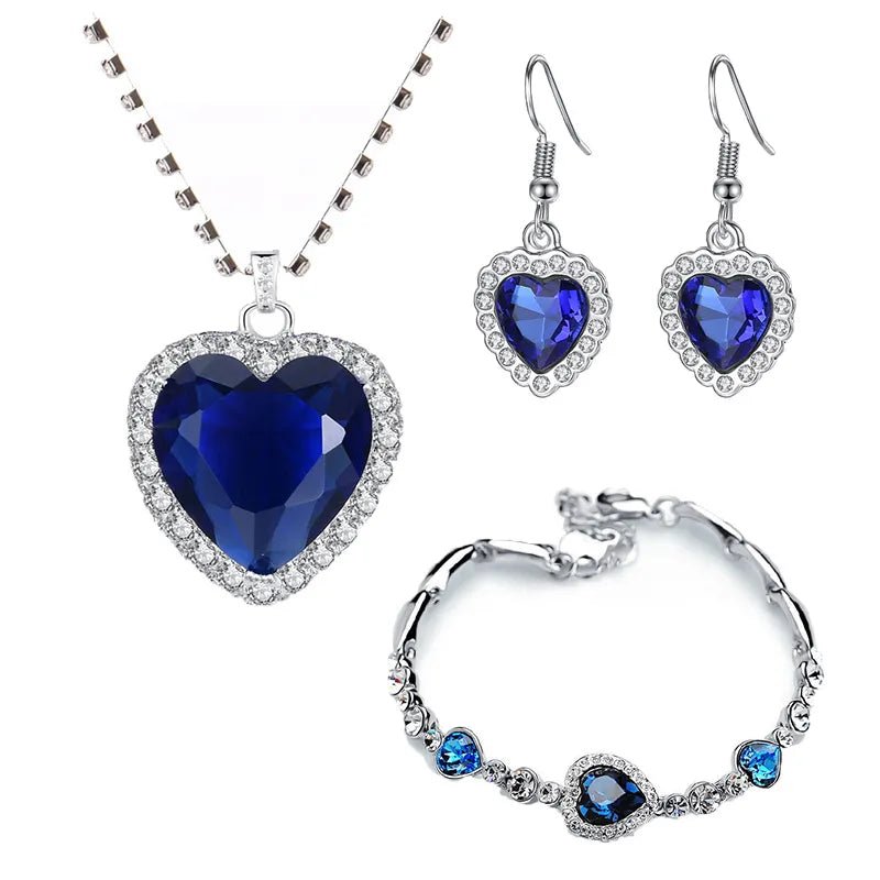 Set Titanic Blue Ocean: collar, pulsera y aros de circón - Podios