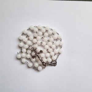 White Glass Rosary, 8mm Beads