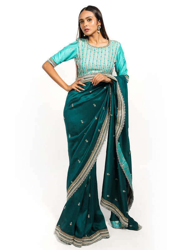 Peacock Green Plain Tissue Saree – Kumaran Silks