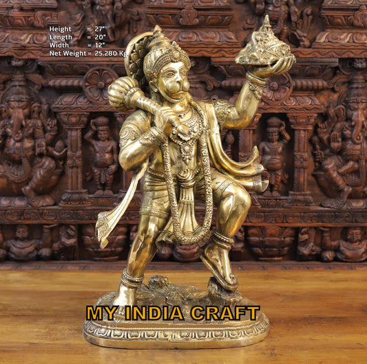 Brass Muscular Hindu God Hanuman Standing Tall in Athletic Pose Holding His  Large Club 23 (#110bs129z): Hindu Gods & Buddha Statues