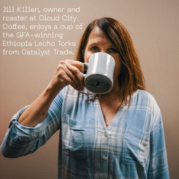 Wide Format Jill Drinking Coffee