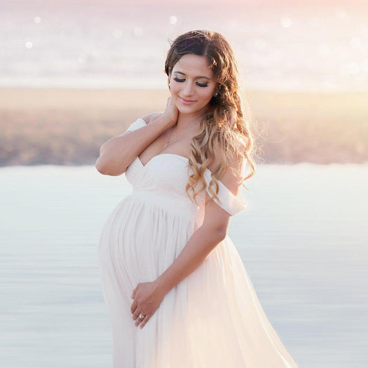 Ariel Off-Shoulder Long Sleeved Pearl Maternity Dress – Rent Me