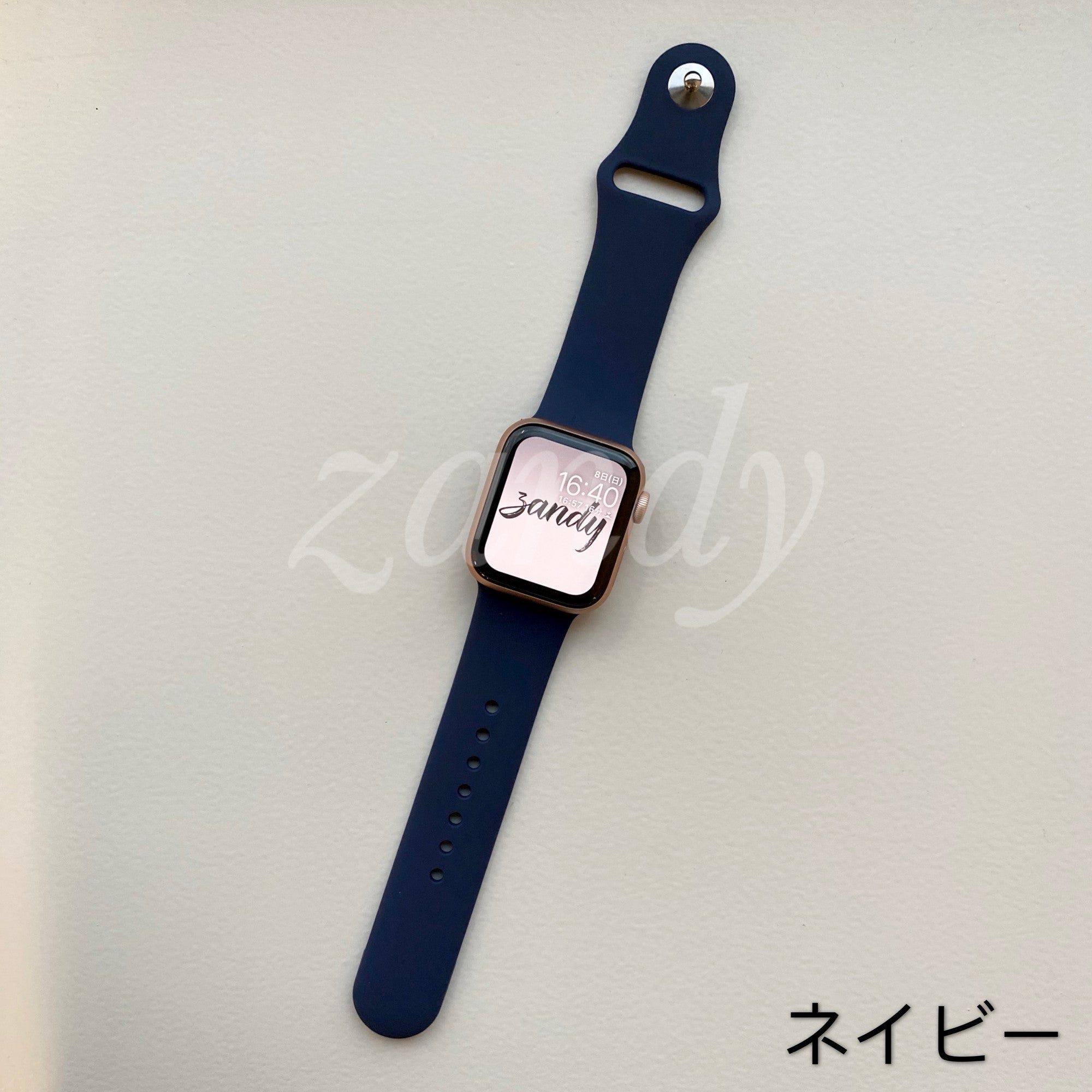 Apple Watch 本体 SE 44 レザー ベルト 紺色