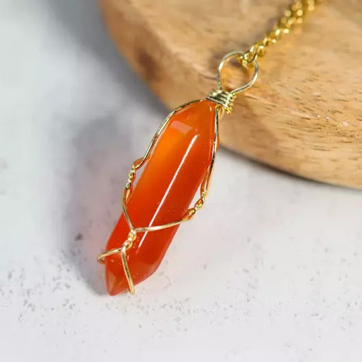 Carnelian Wrapped Pendant Necklace - SweetSlims product image