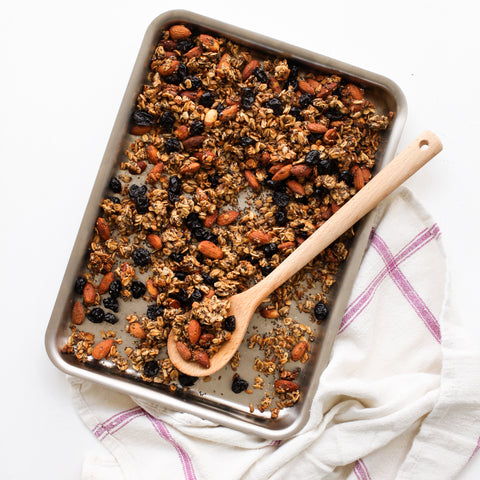 Granola cooked on Stainless Steel baking pan