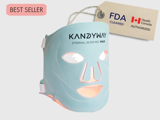 Kandyway Eternal Glow MD red light therapy mask showing device design and features