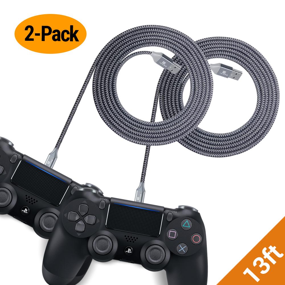 EXINOZ 13ft Braided Charger for PS4 DualShock and Xbox One Controller | Ideal Length Xbox and PS4 Controller Charging Cable | 1 Year Replacement Warranty