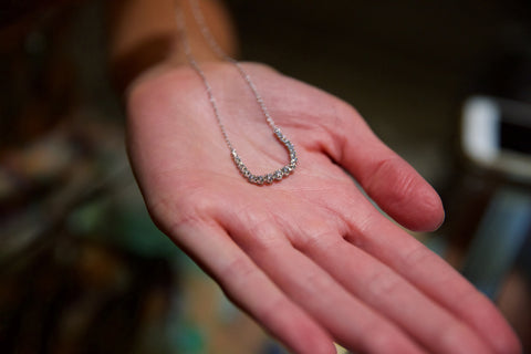 necklace displayed on the palm of a hand