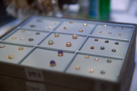 Close up photo of an earring tray from Sethi Couture.
