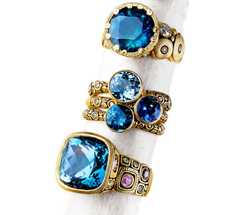 Alex Sepkus Blue Sapphire and Topaz center stone Rings