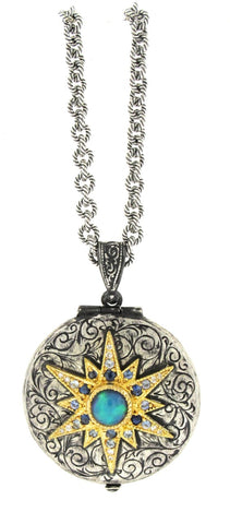 Arman sterling silver and 18K yellow gold locket with opal cabochon 